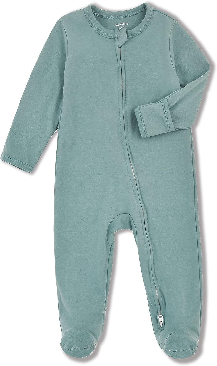 Baby Footed Pajamas with Mitten Cuffs - Unisex Newborn Infant 2 Ways Zipper Cotton Footie Onesies | Amazon (US)