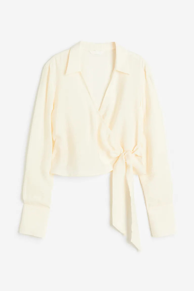 Wrapover Crop Blouse - Cream - Ladies | H&M US | H&M (US + CA)