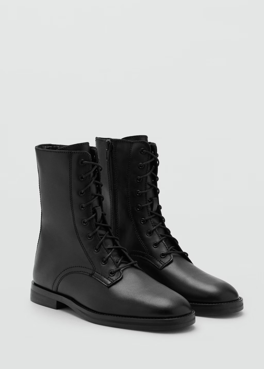 Lace-up leather ankle boots black - Woman - 6½ - MANGO | Mango (US/MX/AU)