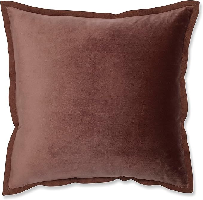 Pillow Perfect Indoor Velvet Flange Throw Pillow, 18" x 18", Spice Brown | Amazon (US)