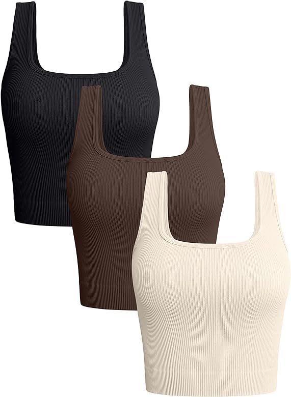 OQQ Women's 3 Piece Tank Tops Ribbed Seamless Workout Exercise Shirts Yoga Crop Tops | Amazon (US)