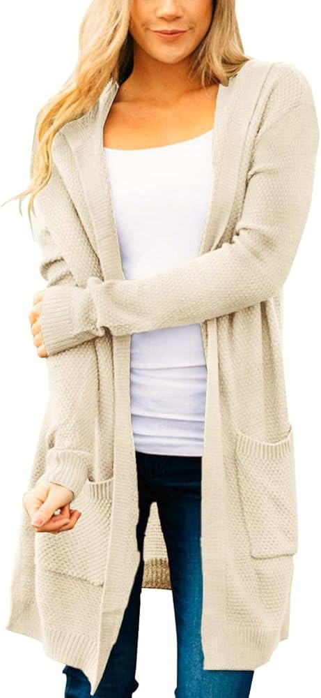 MEROKEETY Long Cardigans for Women 2025 Fall Winter Hooded Long Sleeve Open Front Sweaters with P... | Amazon (US)