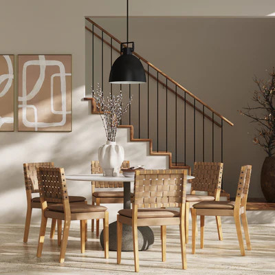 Woven Faux Leather Dining Chair Light Brown | Nathan James