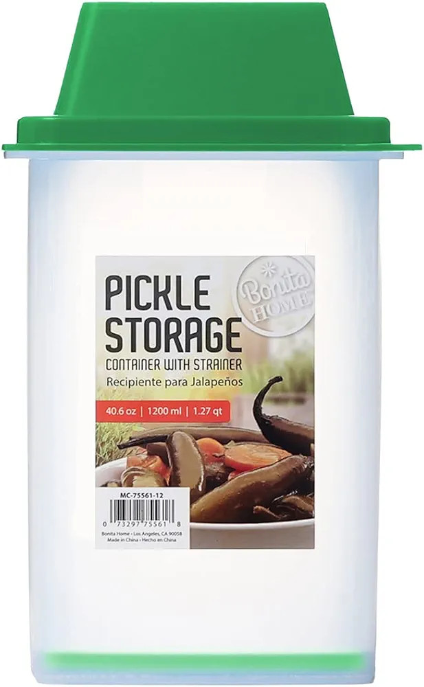 Pickle Storage Container with Strainer | Lift, Drain and Store Condiment Food Saver Jar with Snap... | Amazon (US)