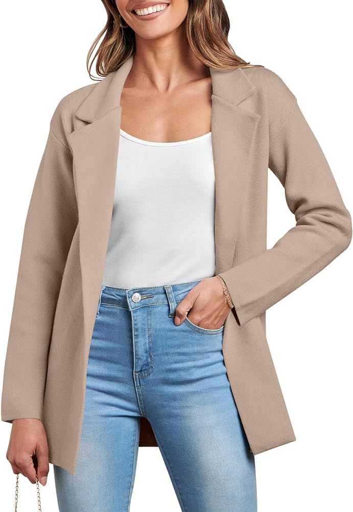 ANRABESS Women's 2023 Open Front Cardigan Coats Long Sleeve Lapel Casual Chunky Sweater Blazer Ja... | Amazon (US)