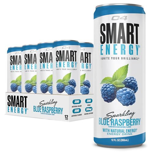C4 Smart Energy Drink – Boost Focus and Energy with Zero Sugar, Natural Energy, and Nootropics - 200mg Caffeine - Blue Raspberry (12oz Pack of 12) | Amazon (US)