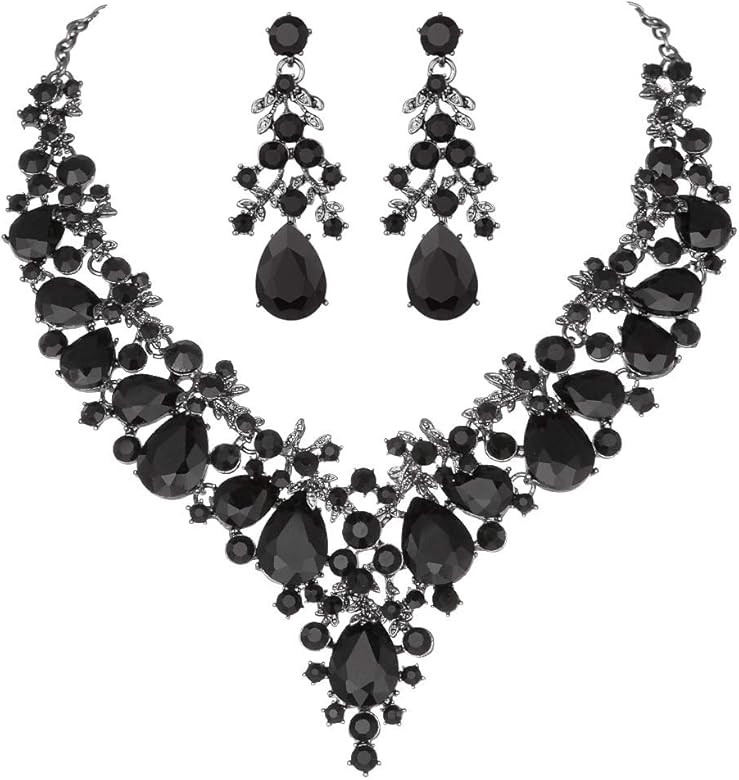 Molie Youfir Bridal Rhinestone Simulated Pearl Necklace Earring Jewelry Set for Brides Wedding Pa... | Amazon (US)