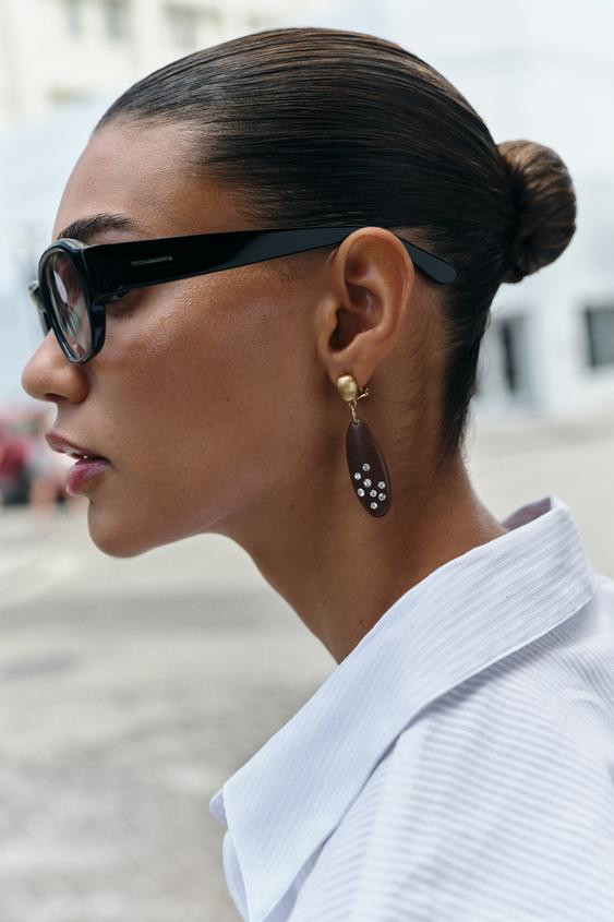 GLITTER WOOD EFFECT EARRINGS | Zara US