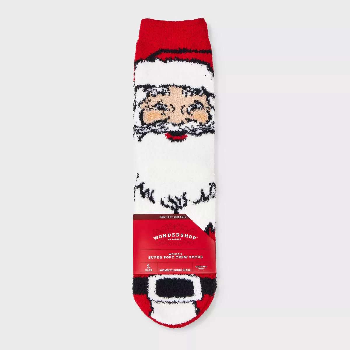 Women's Vintage Santa Cozy Christmas Crew Socks with Gift Card Holder - Wondershop™ White/Red 4... | Target