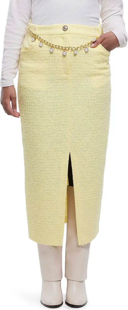 Imitation Pearl Belt Cotton Blend Bouclé Pencil Skirt | Nordstrom