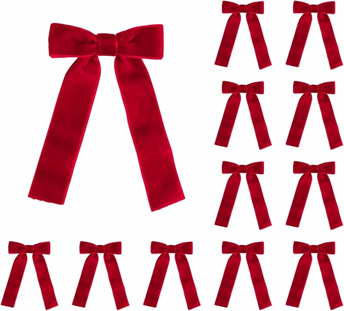12 Pcs Red Velvet Bows with Twist Tie 3.5 Inch Pre-Tied Vintage Christmas Velvet Ribbon Bows for ... | Amazon (US)