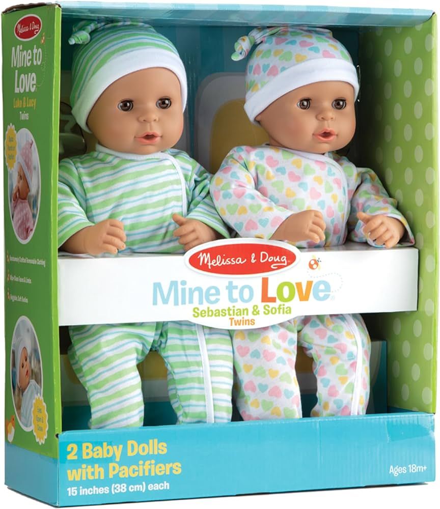 Melissa & Doug Mine to Love Twins Sebastian & Sofia 15” Medium Skin-Tone Boy and Girl Baby Doll... | Amazon (US)