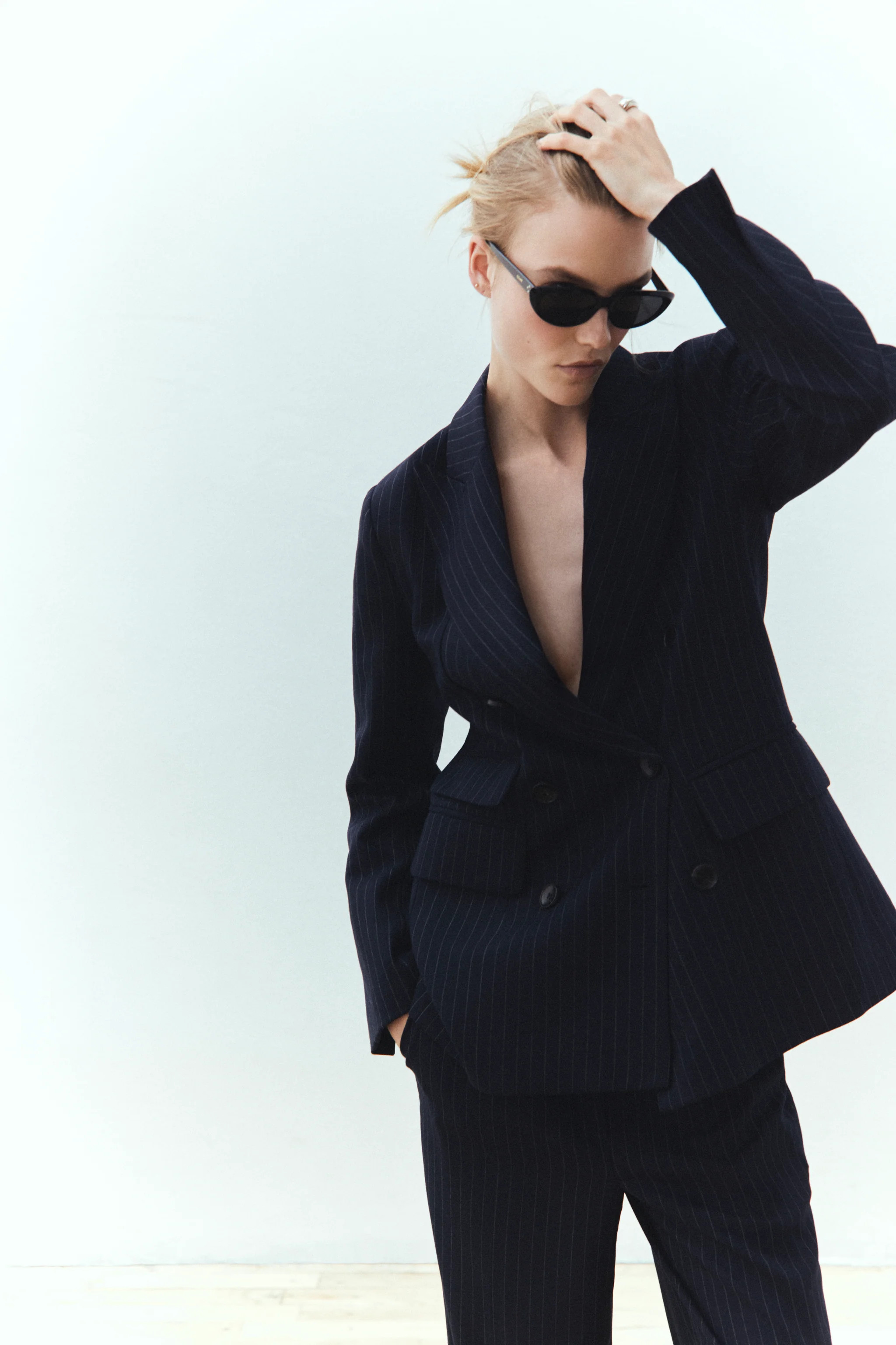 Pinstripe Wool Twill Double Breasted Blazer | MAYSON the label