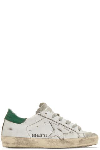 White & Green Glittered Superstar Sneakers | SSENSE 