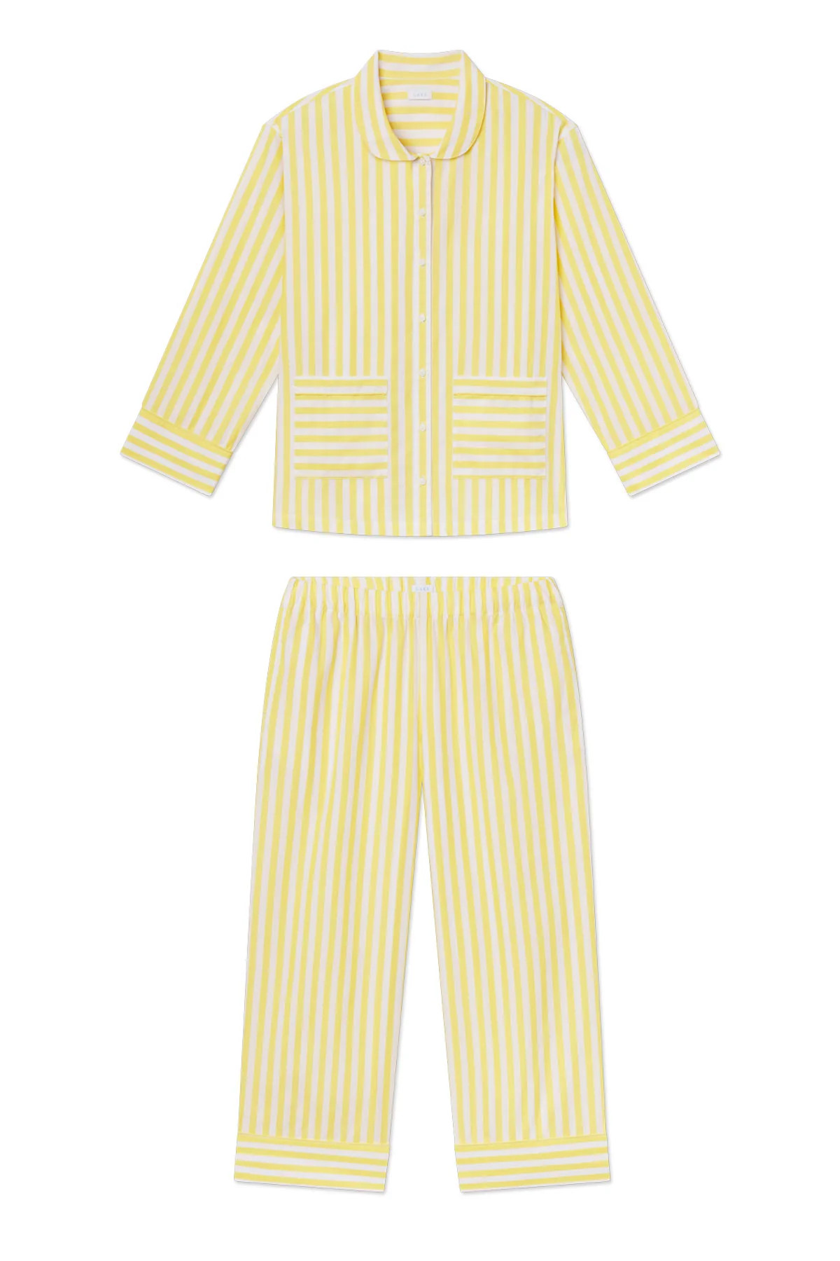 Poplin Piped Long-Long Set in Zest Beam Stripe | Lake Pajamas