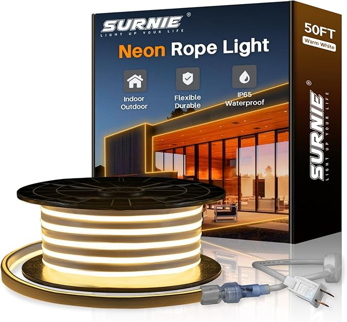 SURNIE 50ft/15m LED Neon Rope Lights - Commercial Neon Strip Light Outdoor Waterproof - 110V Flex... | Amazon (US)