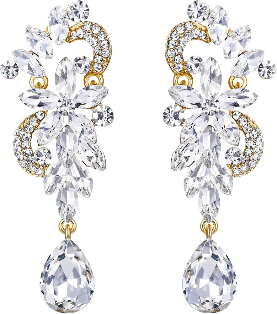 BriLove Women's Bohemian Boho Crystal Flower Wedding Bridal Chandelier Teardrop Bling Dangle Earr... | Amazon (US)