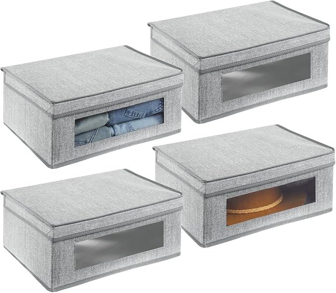 mDesign Fabric Stackable Slim Shelf Storage Organizer Box with Window/Attached Lid for Organizing... | Amazon (US)