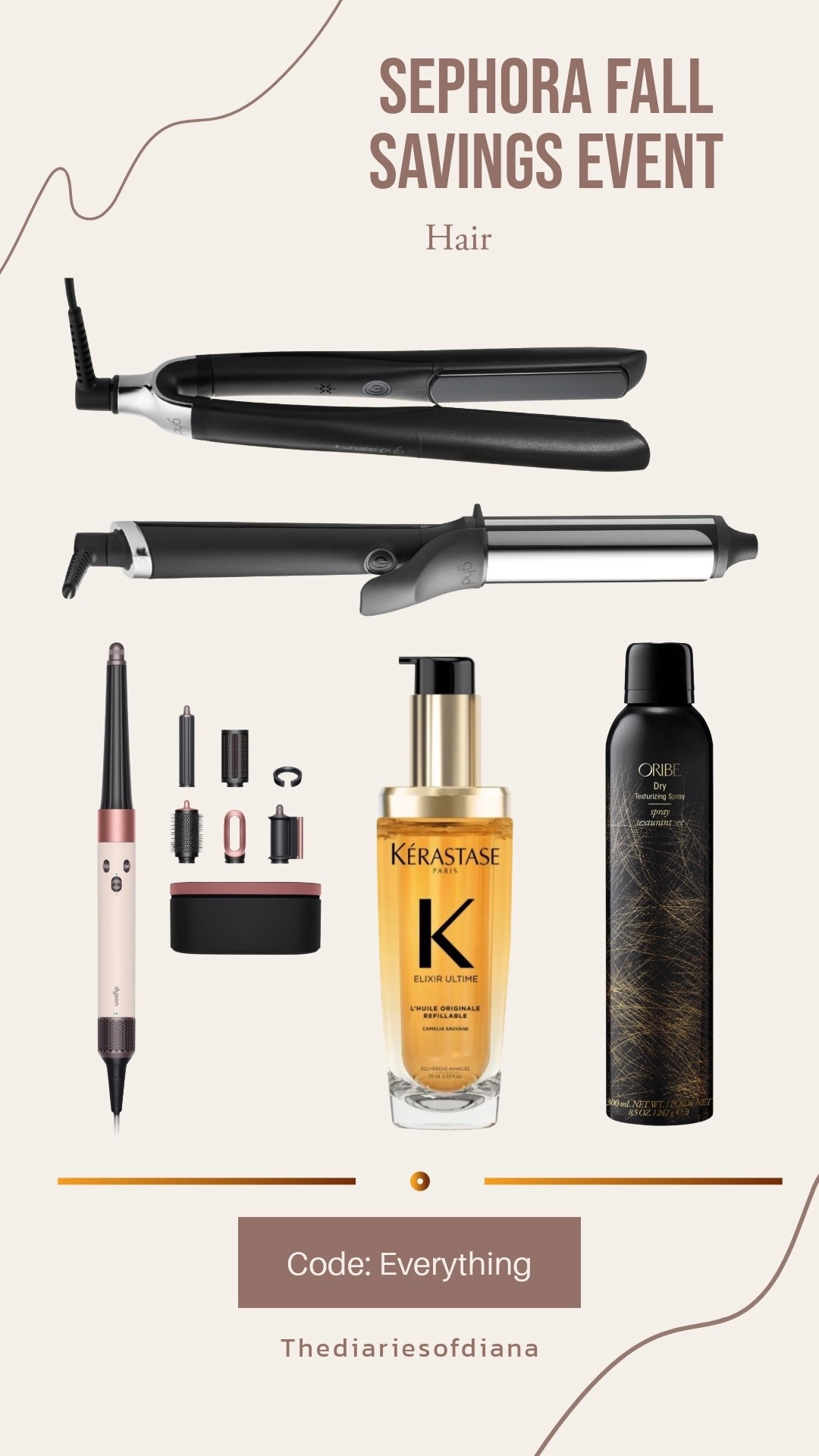 Sephora fall savings sale 
Hair favorites 
Dyson, kerastase oil, Oribe dry texturing spray, ghd curler 1.25 and hair straighter 

#LTKSaleAlert #LTKOver40 #LTKGiftGuide