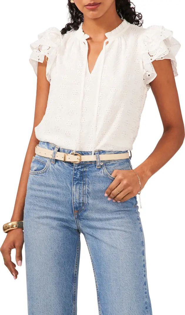 Broderie Anglaise Flutter Sleeve Top | Nordstrom