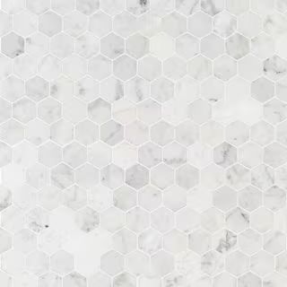 Carrara White Hexagon 11.75 in. x 12 in. Honed Marble Look Floor and Wall Tile (9.8 sq. ft./Case) | The Home Depot