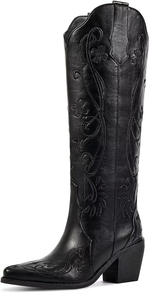 wetkiss Cowboy Boots for Women Knee High Cowgirl Boots, Western Boots with Floral Embroidered Poi... | Amazon (US)