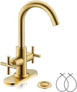 Brushed Gold Bathroom Sink Faucet, 4 Inch Centerset Bathroom Faucet, Fit for Single or 3 Hole, wi... | Amazon (US)