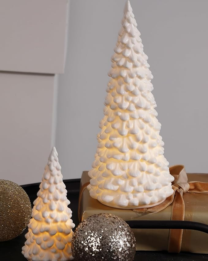 RM ROOMERS Ceramic Christmas Tree Set of 2, Led Porcelain Christmas Tree, White Ceramic Christmas... | Amazon (US)