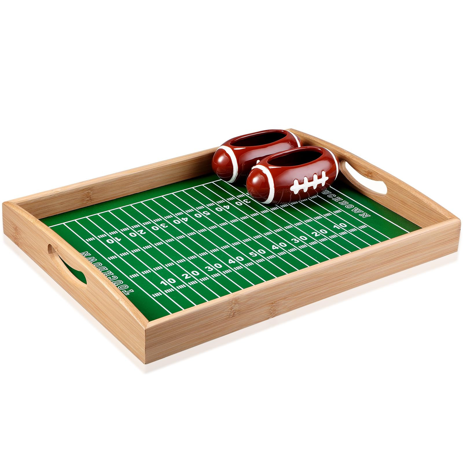 Vesici Football Serving Tray and Bowl Set, 1 Wooden Stadium Football Party Platter and 2 Ceramic ... | Amazon (US)