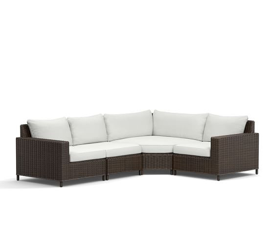 Torrey All-Weather Wicker 4-Piece Square Arm Wedge Corner Sectional | Pottery Barn (US)