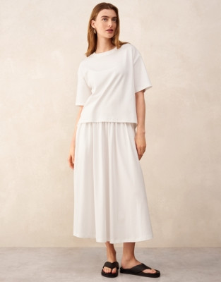 The White Company Relaxed Jersey Layered T-Shirt Dress, Porcelain, Size: S | The White Company UK & ROW