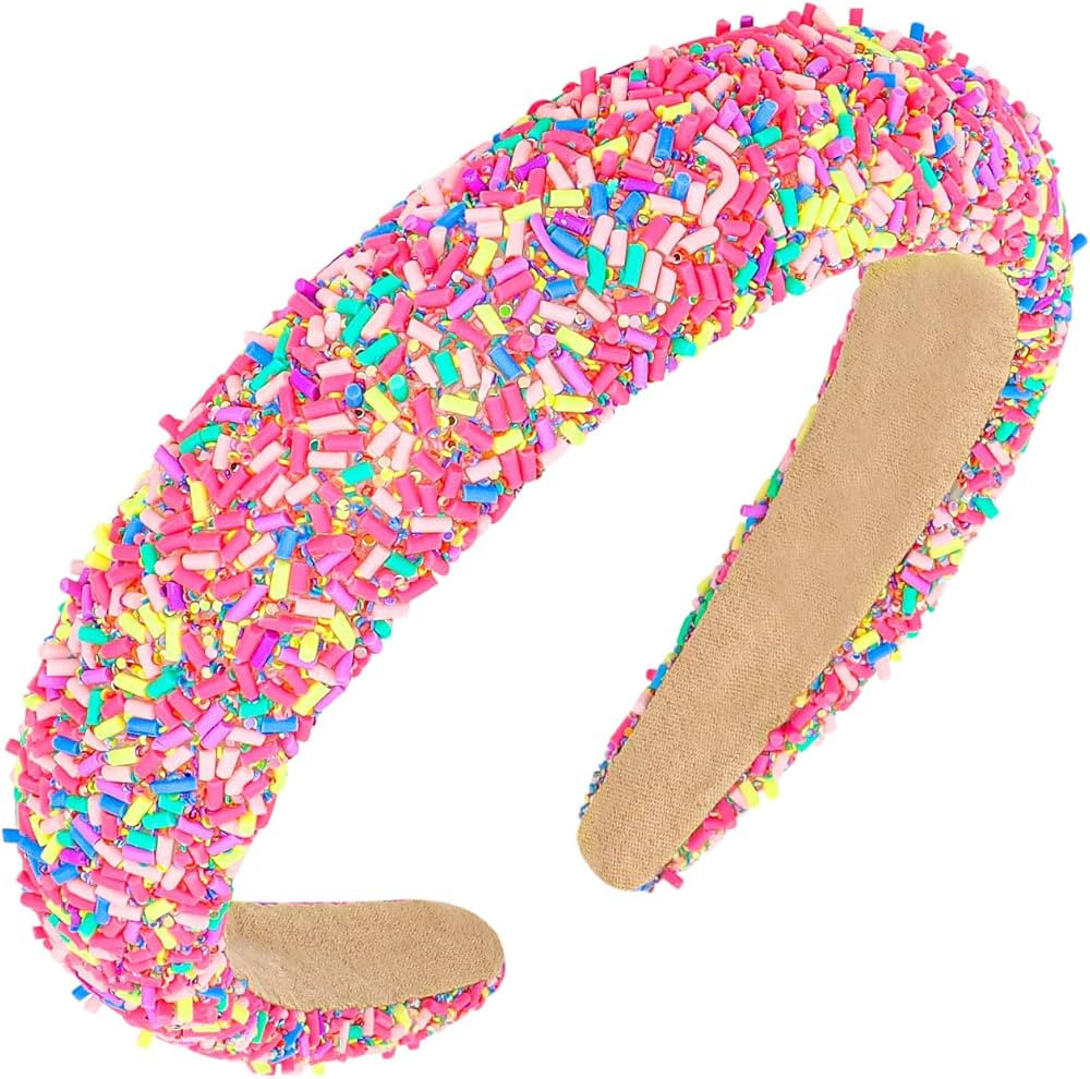 Semato Hot Pink Sprinkle Headband for Women Wide Padded Headband Thick Donut Hairbands Wide Fashi... | Amazon (US)