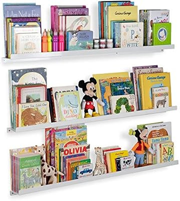 Wallniture Floating Shelves for Nursery and Metal Wall Mount Book Display Ledges Aluminum White 4... | Amazon (US)