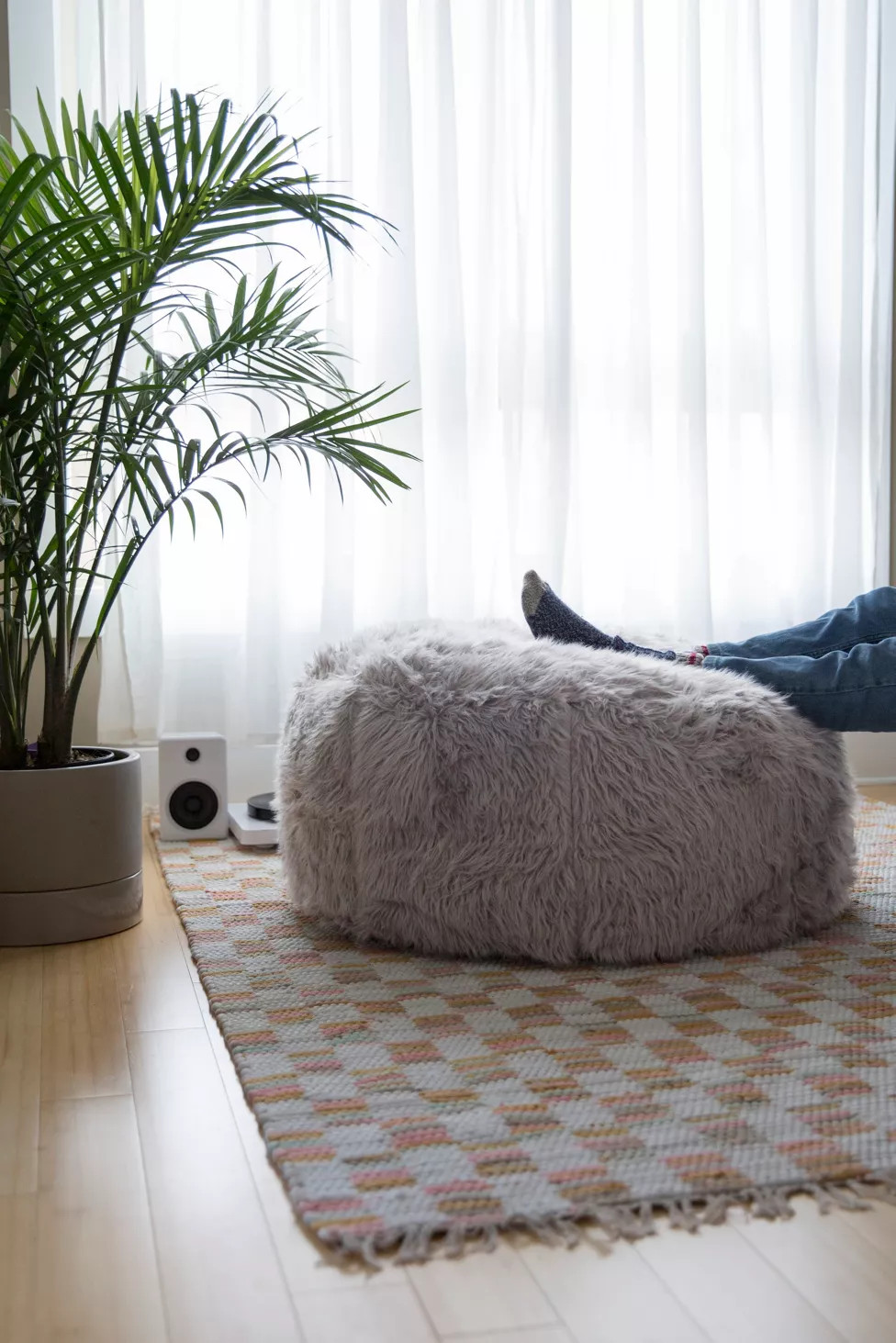 Aspyn Faux Fur Shag Ottoman | Urban Outfitters (US and RoW)