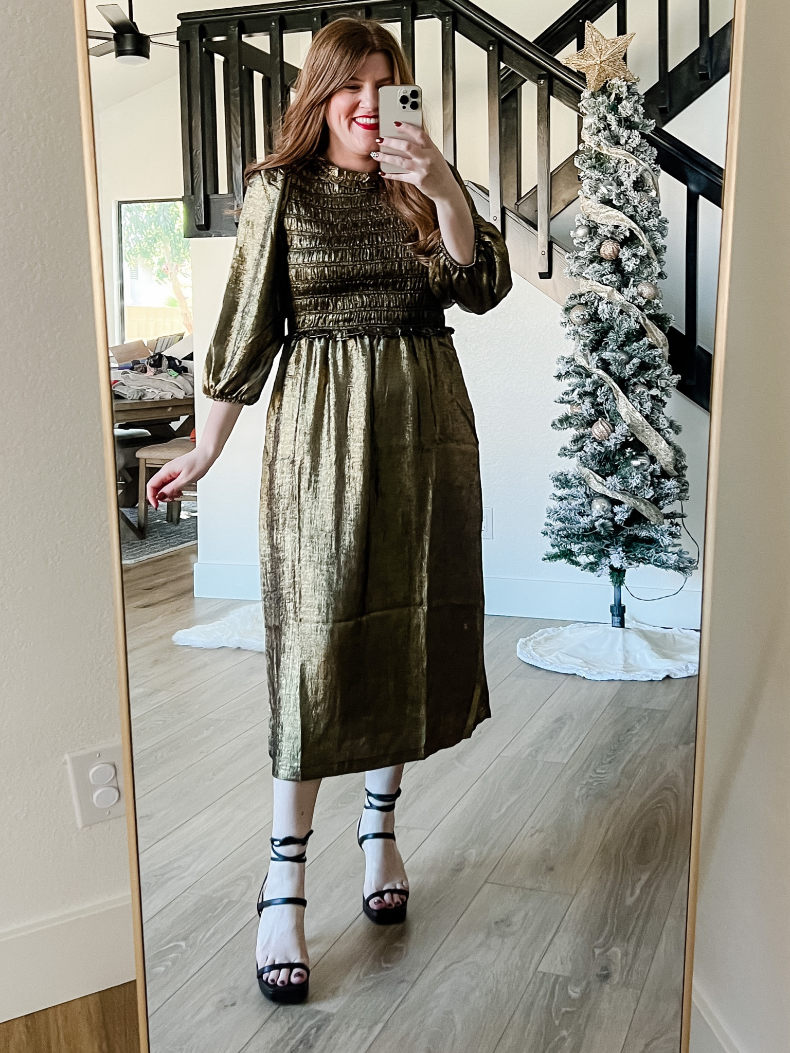 Holiday dress from Walmart wearing size medium. Walmart fashion. Walmart dress. Holiday outfit. 

#LTKunder100 #LTKstyletip #LTKHoliday