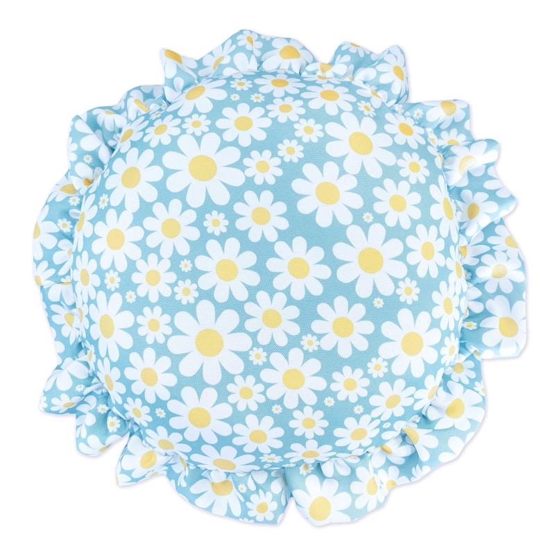 Fairy Garden Blue Daisy Print Round Pillow, 15" | At Home