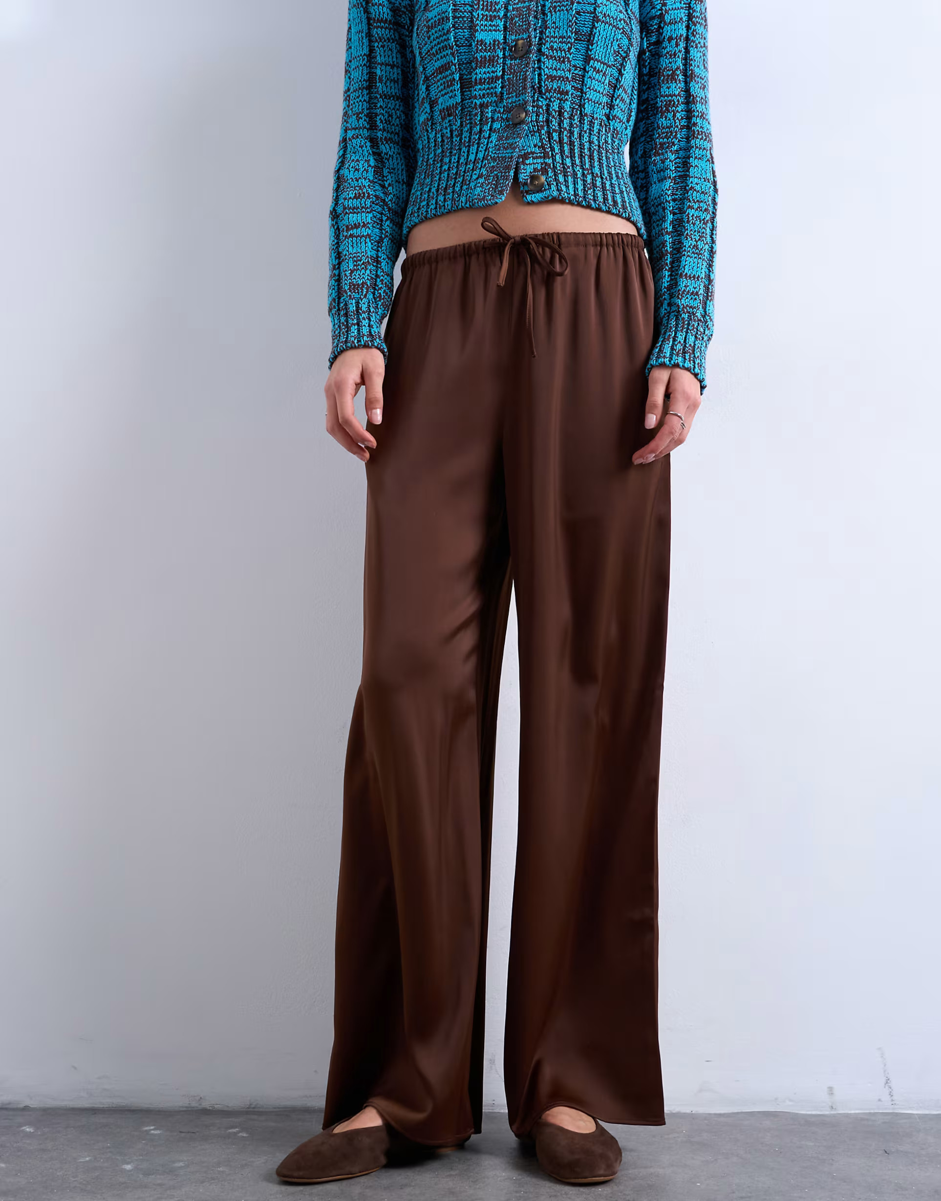 Topshop satin tie waist wide leg pants in chocolate | ASOS | ASOS (Global)