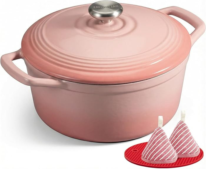 Overmont Refined Enameled Cast Iron Dutch Oven - 5.5QT Pot with Wide Handles Lid Cookbook & Cotto... | Amazon (US)