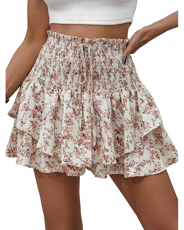 Floral Skorts for Woman Ruffle Mini Skirt with Shorts Underneath Causal Summer Boho Outfits | Amazon (US)