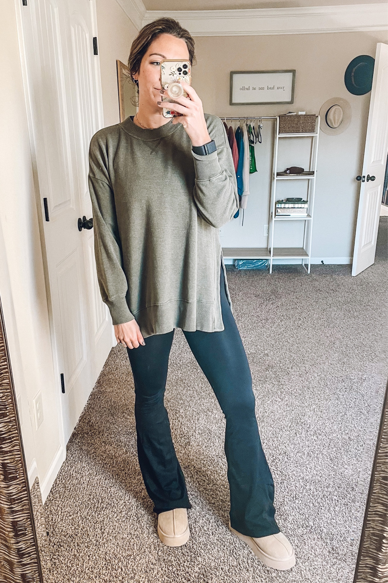 Sized up to medium in flare leggings. Ugg Tazz look a likes on repeat!! 😍 

#LTKfindsunder50 #LTKshoecrush #LTKfindsunder100