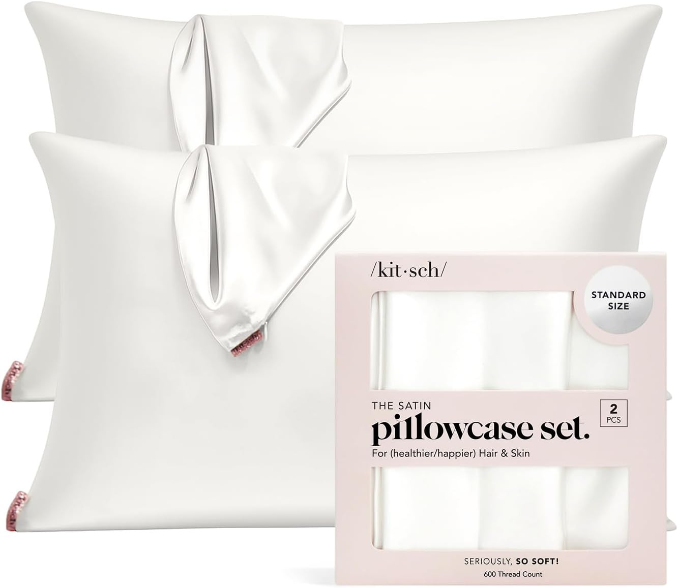 Kitsch Satin Pillowcase with Zipper for Hair & Skin, Softer Than Silk Pillow Cases Queen Size Set... | Amazon (US)