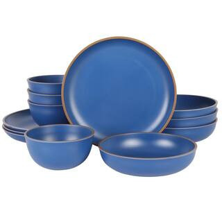 Rockabye 12-Piece Double Bowl Melamine Dinnerware Set in Blue Service of 4 | The Home Depot