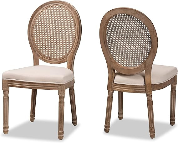 Baxton Studio Louis Traditional French Inspired Beige Fabric Upholstered and Antique Brown Finish... | Amazon (US)