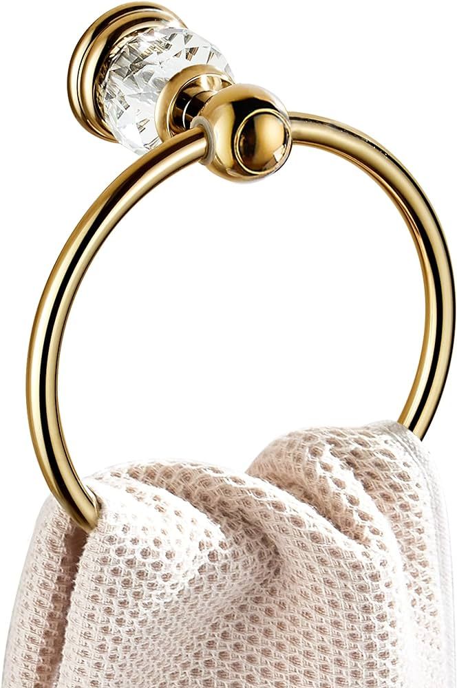 WINCASE Crystal Towel Ring, Gold Towel Holders for Bathrooms, Round Hand Towel Rack Wall Mounted ... | Amazon (US)