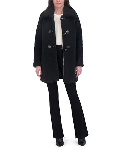 Laundry by Shelli Segal Women's Faux Sherpa Toggle Jacket– Coat with Oversized Collar, Faux Horn Toggles, Lower Pockets, Black, Small | Amazon (US)