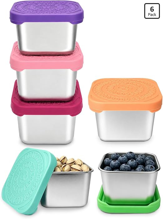 HTEVW 6 Pack Stainless Steel Snack Containers for Kids, 6 oz Food Container | Amazon (US)