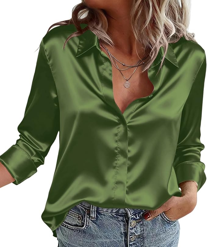 Zeagoo Satin Blouses for Women Casual Long Sleeve Button Down Silk Shirts Dressy Business Work Tu... | Amazon (US)