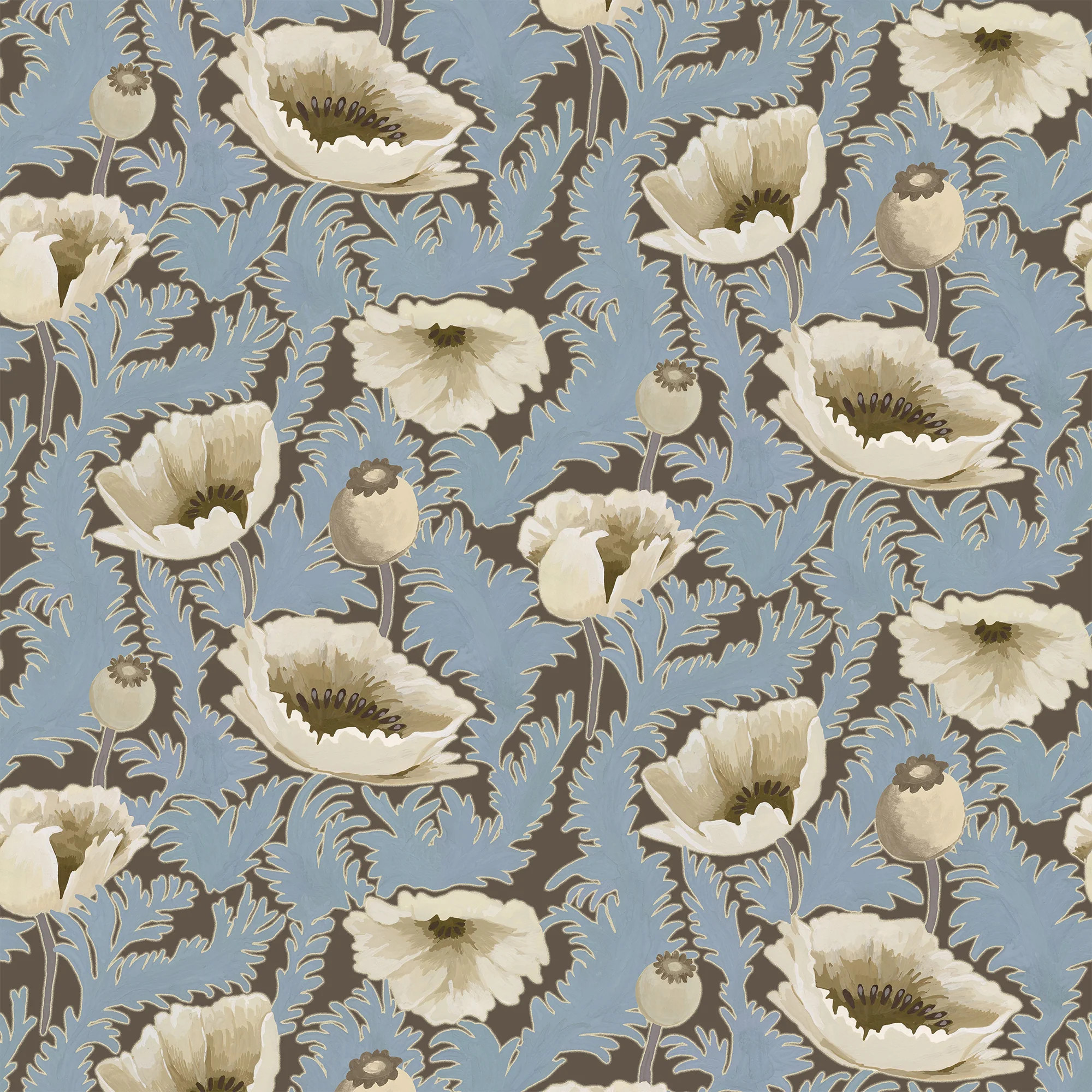 Poppy Bloom - Brownstone Blue Floral Wallpaper | Mitchell Black
