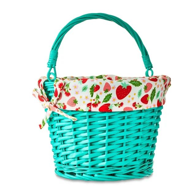Medium Round Teal Willow Easter Basket with Strawberries Liner by Way To Celebrate - Walmart.com | Walmart (US)
