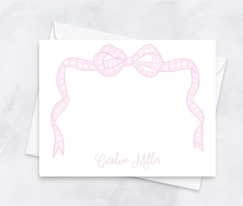 Personalized Girls Stationery Pink Gingham Bow Note Cards | Etsy | Etsy (US)